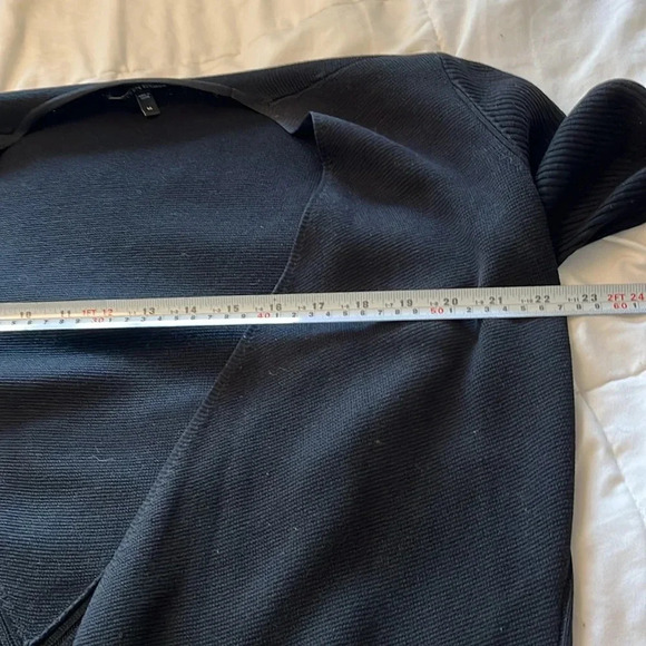 Eileen Fisher, silk asymmetrical, black, long  sleeve cardigan, size medium. - Picture 12 of 14